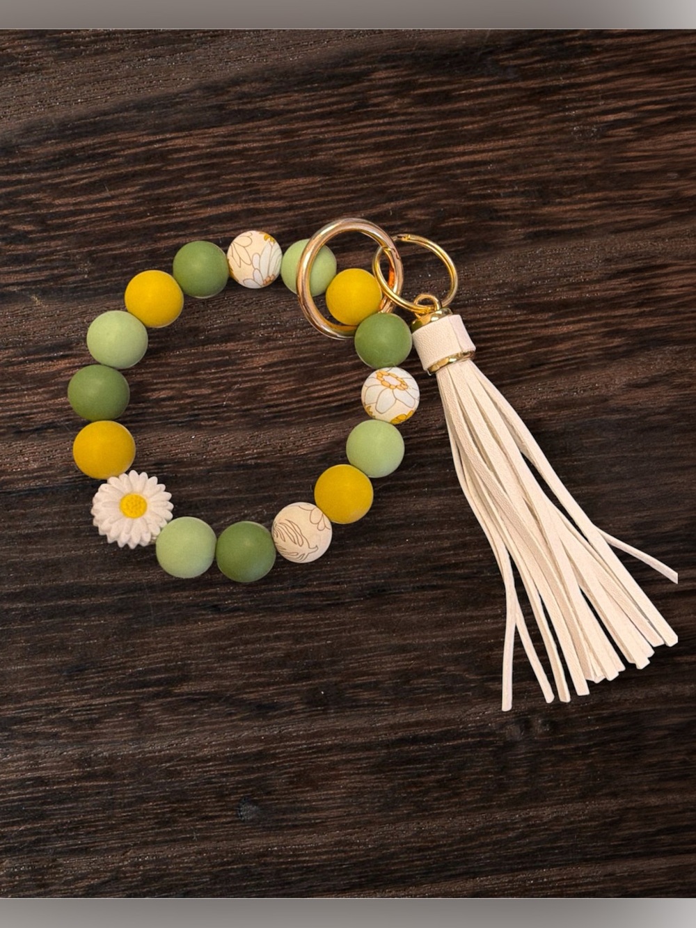 Handmade Silicone Bead Wristlet Keychain Daisy Tassel Bracelet